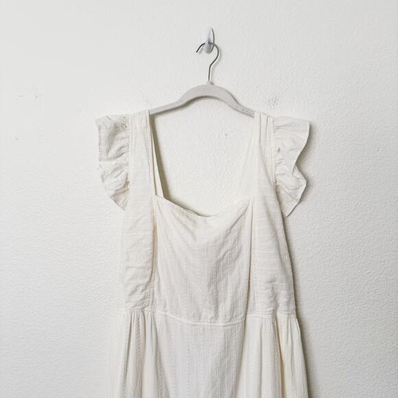 [Madewell] Cream Ruffle Strap Textural Striped Tiered Midi Dress Cutout Back 2X - Picture 5 of 12